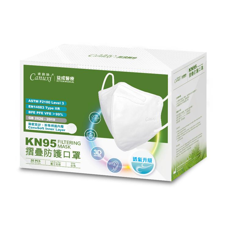 Canuxi KN95 Level 3 摺疊防護成人白色口罩 (20片獨立包裝) 
