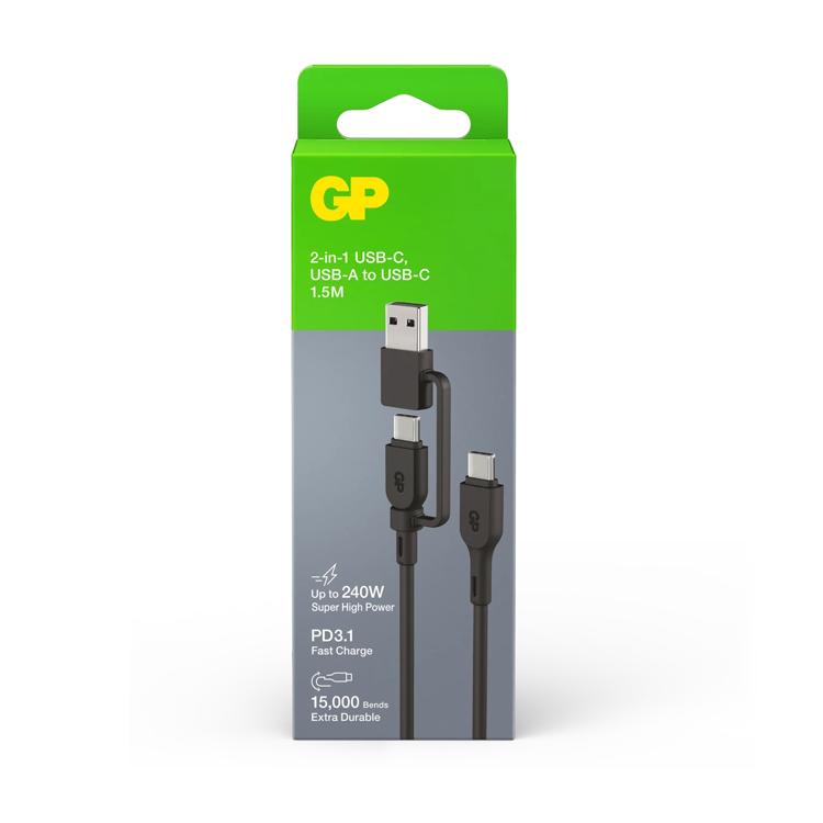 GP 超霸1.5米2合1 USB-C / USB-A至USB-C 240W 數據傳輸充電線 CCBV